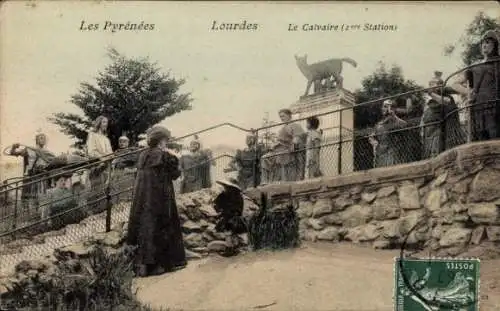 Ak Lourdes Hautes Pyrénées, Le Calvaire, 1. Station