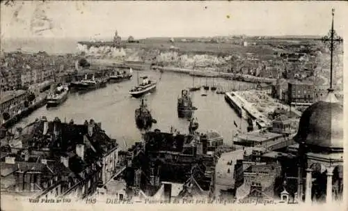 Ak Dieppe Seine Maritime, Panorama des Hafens, aufgenommen von der Kirche Saint-Jacques