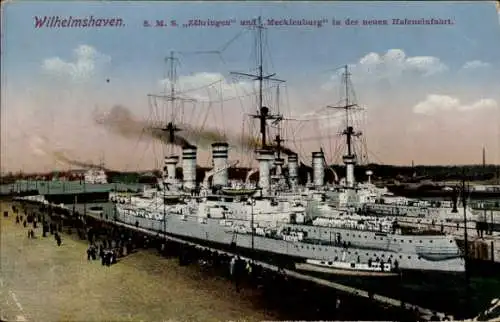 Ak Wilhelmshaven in Niedersachsen, deutsche Kriegsschiffe SMS Zähringen und SMS Mecklenburg