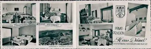Klapp Ak Winterberg im Sauerland, Pension Haus Deimel, Wappen, Innen- und Außenansichten