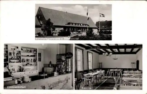 Ak Großenbrode in Ostholstein, Bahnhofsgaststätte Strandhotel, Kantinenbüfett, Kantine