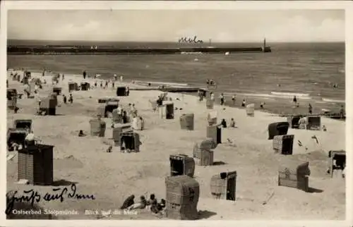 Ak Ustka Stolpmünde Pommern, Strand, Mole