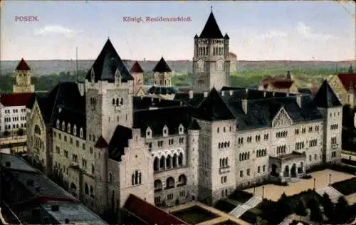 Ak Poznań Posen, Königliches Residenzschloss aus der Vogelschau