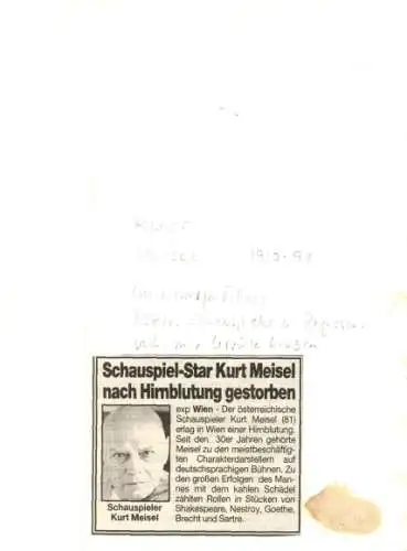 Ak Schauspieler Kurt Meisel, Szene, Autogramm