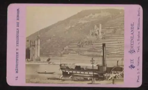 CdV Foto Bingen u. Umgebung, Mäuseturn und Ehrenfels, Raddampfer auf dem Rhein