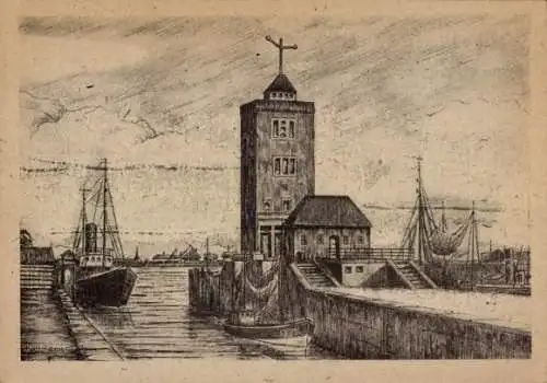 Künstler Ak Bremerhaven, Doppelschleuse