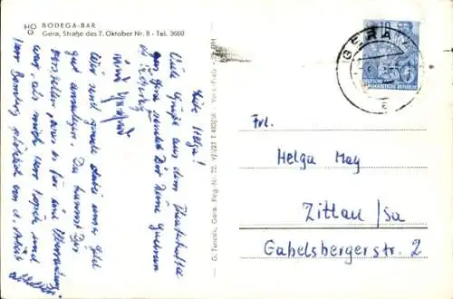 Ak Gera in Thüringen, HOG Bodega Bar, Straße des 7. Oktober, Innenansicht
