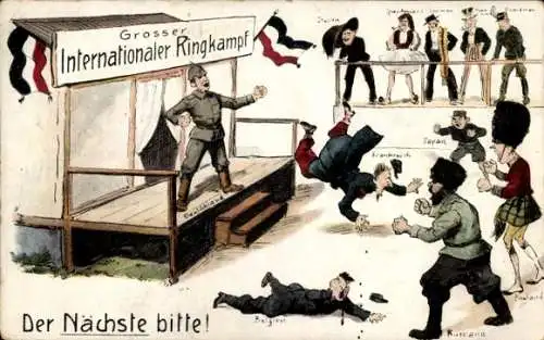 Litho Großer Internationaler Ringkampf, der Nächste bitte, Russland, England, Belgien, Frankreich