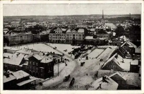 Ak Jelgava Mitau Lettland, Markt von der Trinitatiskirche gesehen, Winter