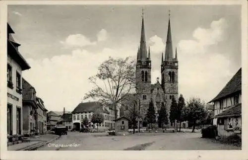 Ak Ottersweier in Baden Württemberg, Dorfplatz, Kirche