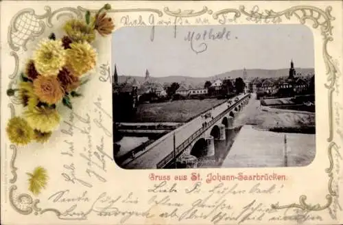 Passepartout Ak St. Johann Saarbrücken im Saarland, Brücke, Teilansicht