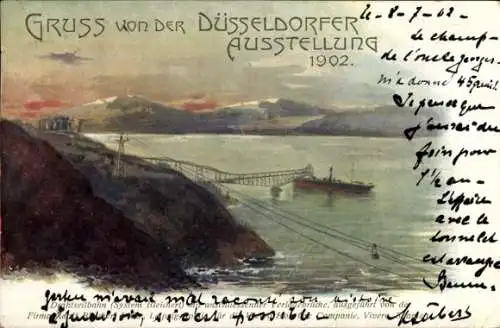 Litho Düsseldorfer Ausstellung 1902, Gesamtansicht, Dampfer