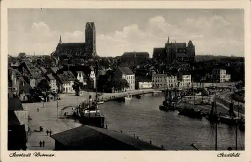 Ak Hansestadt Wismar, Gesamtansicht, Hafen