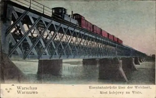 Ak Warszawa Warschau Polen, Eisenbahnbrücke, Weichsel