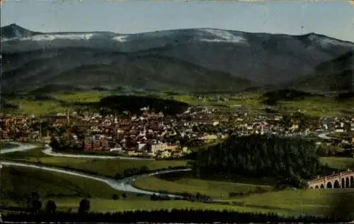 Ak Jelenia Góra Hirschberg Riesengebirge Schlesien, Gesamtansicht, Schneekoppe, Hausberg