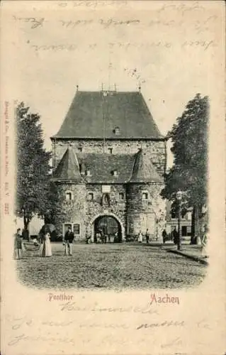 Relief Ak Aachen in Nordrhein Westfalen, Pontthor, Passanten