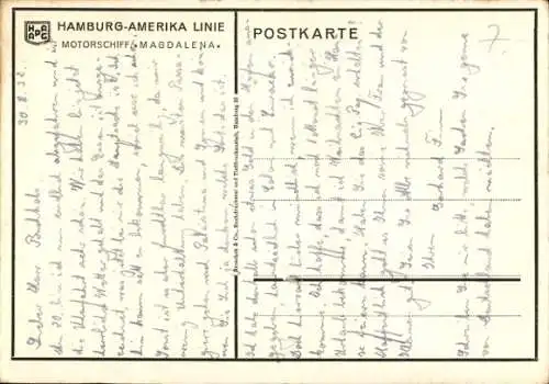 Ak Motorschiff Magdalena, HAPAG, Rauchzimmer