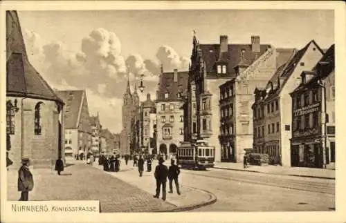 Ak Nürnberg in Mittelfranken, Königsstraße, Geschäftshäuser, Straßenbahn