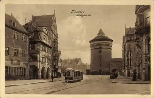 Ak Nürnberg in Mittelfranken, Königstraße, Turm, Straßenbahn