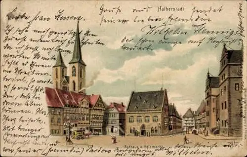 Litho Halberstadt am Harz, Rathaus, Holzmarkt