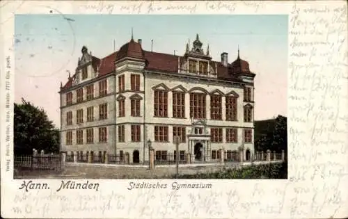 Golden Windows Leuchtfenster Ak Hann. Münden in Niedersachsen, Städtisches Gymnasium