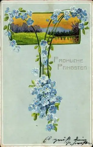 Künstler Ak Glückwunsch Pfingsten, Landschaft, Blumen