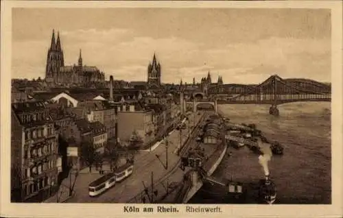 Ak Köln am Rhein, Rheinwerft, Straßenbahn, Dom