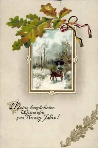 Ak Glückwunsch Neujahr, Winterlandschaft, Patriotik Kaiserreich