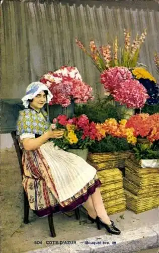 Ak Cote d'Azur, Blumenverkäuferin, Französische Volkstracht