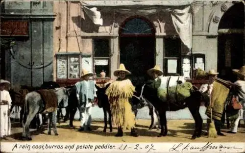 Ak Mexiko, A rain coat, burros and petate peddler