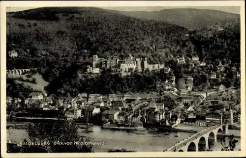 Ak Heidelberg am Neckar, Totalansicht, Brücke, Blick vom Philosophenweg