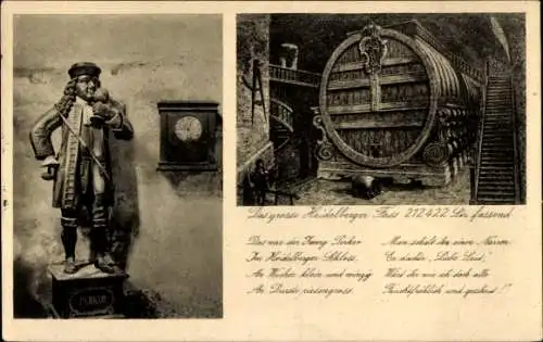 Ak Heidelberg am Neckar, das große Heidelberger Fass, 212.422 Liter fassend