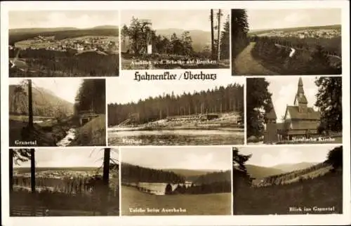 Ak Hahnenklee Bockswiese Goslar im Harz, Nordische Kirche, Freibad, Granetal, Brocken, Teiche