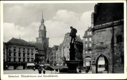 Ak Dortmund im Ruhrgebiet, Bläserbrunnen, Reinoldikirche