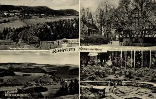 Ak Küstelberg Medebach im Sauerland, Gesamtansicht, Orketal, Ruhrquelle, Kirche, altes Bauernhaus