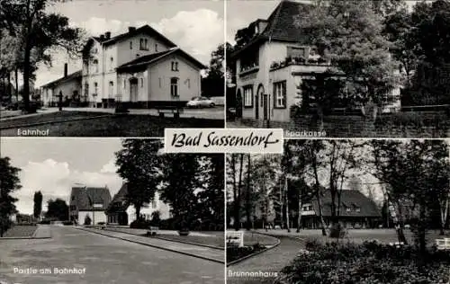 Ak Bad Sassendorf in Westfalen, Bahnhof, Sparkasse, Brunnenhaus