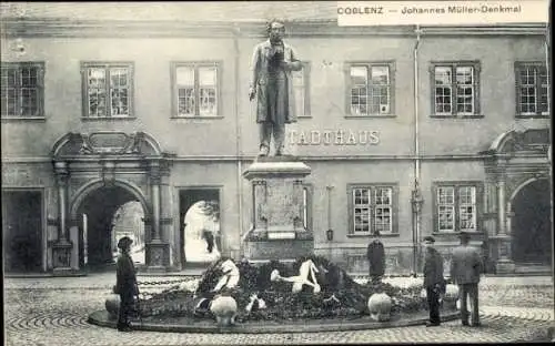 Ak Koblenz am Rhein, Johannes Müller-Denkmal, Stadthaus