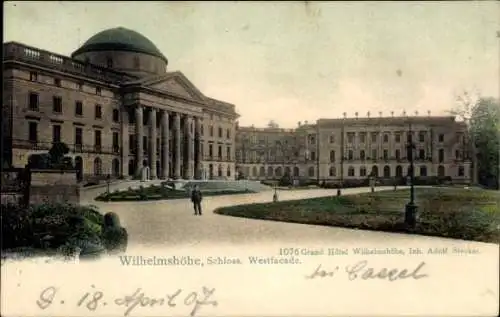 Ak Bad Wilhelmshöhe Kassel in Hessen, Schloss, Westfassade, Grand Hotel