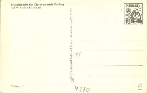 Ak Selbeck Saarn Mülheim an der Ruhr, Freizeitheim der Diakonenanstalt Duisburg, Speisesaal