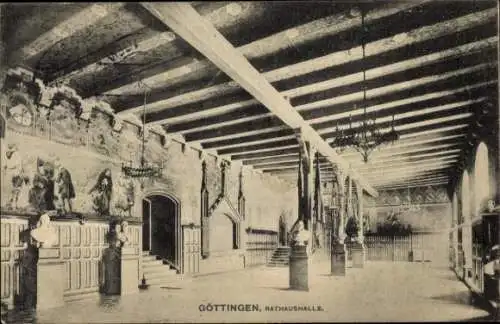 Ak Göttingen, Rathaushalle, Fahnen, Wandschmuck, Büsten