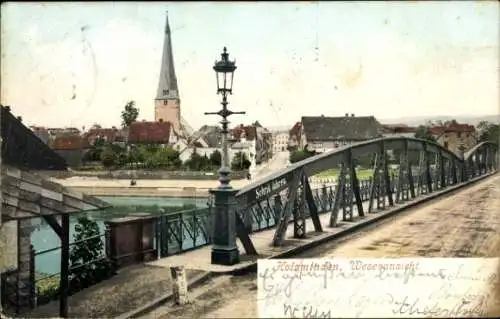 Ak Holzminden im Weserbergland, Weseransicht, Brücke, Kirchturm