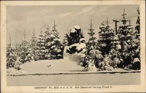 Ak Oberhof im Thüringer Wald, Denkmal Herzog Ernst II, Winter