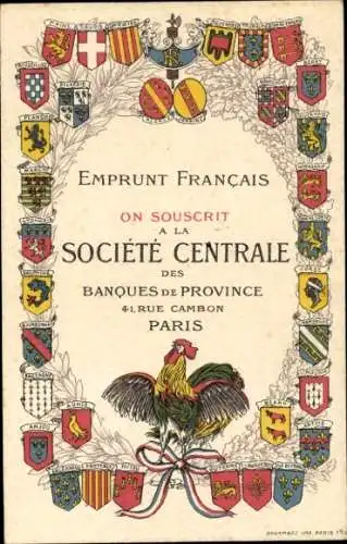 Wappen Ak Reklame, Emprunt Francais, Societe Centrale des Banques de Provincial
