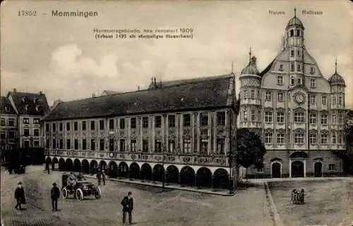 Ak Memmingen in Schwaben, neues Rathaus, Harmoniegebäude