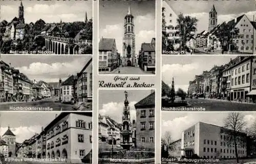 Ak Rottweil am Neckar, Rathaus, Schwarzes Tor, Aufbaugymnasium, Hochbrücke, Hochbrücktorstraße