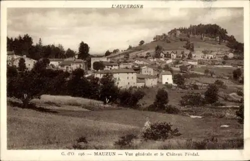 Ak Mauzun Puy-de-Dôme, Vue generale, Chateau Feodal