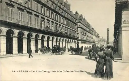 Ak Paris, La rue Castiglione et la Colonne Vendôme, Kutschen