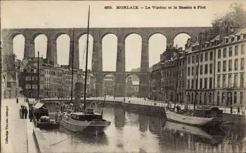 Ak Morlaix Finistère, Viaduc, Bassin a Flot