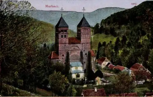 Ak Murbach Haut Rhin, Kirche, Kirche, Teilansicht des Ortes