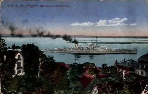 Ak Hamburg Blankenese, SMS Derfflinger passiert Blankenese